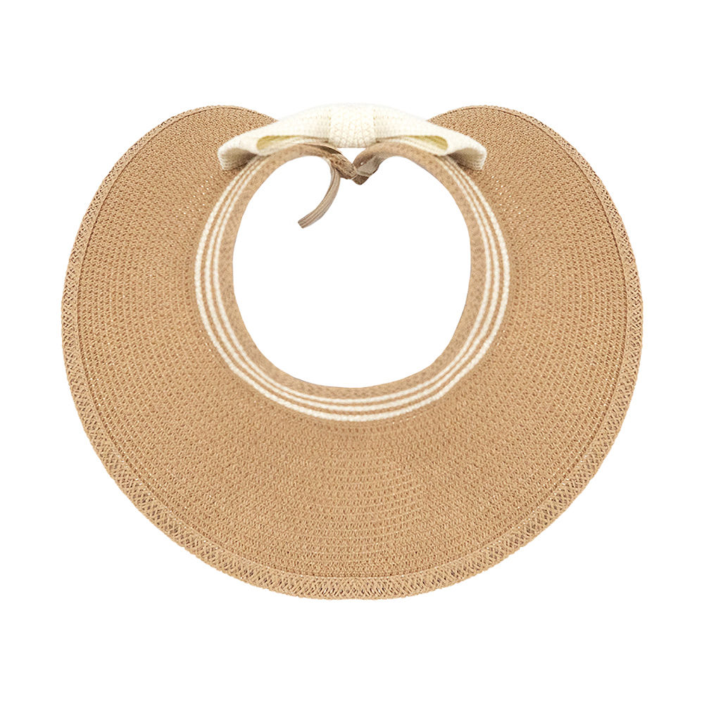 Back of Multi Leopard Straw Visor at beach