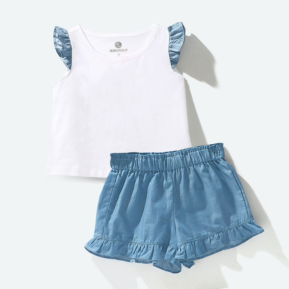 toddler monogrammed chambray ruffle set with name monogram