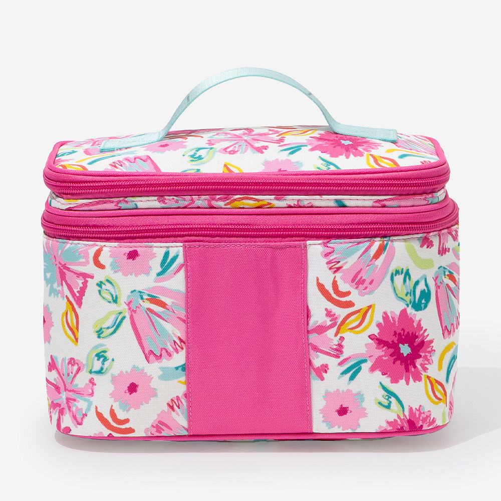 personalized train case in painted petals with skincare