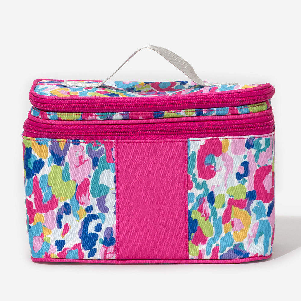 personalized train case in painted petals with skincare