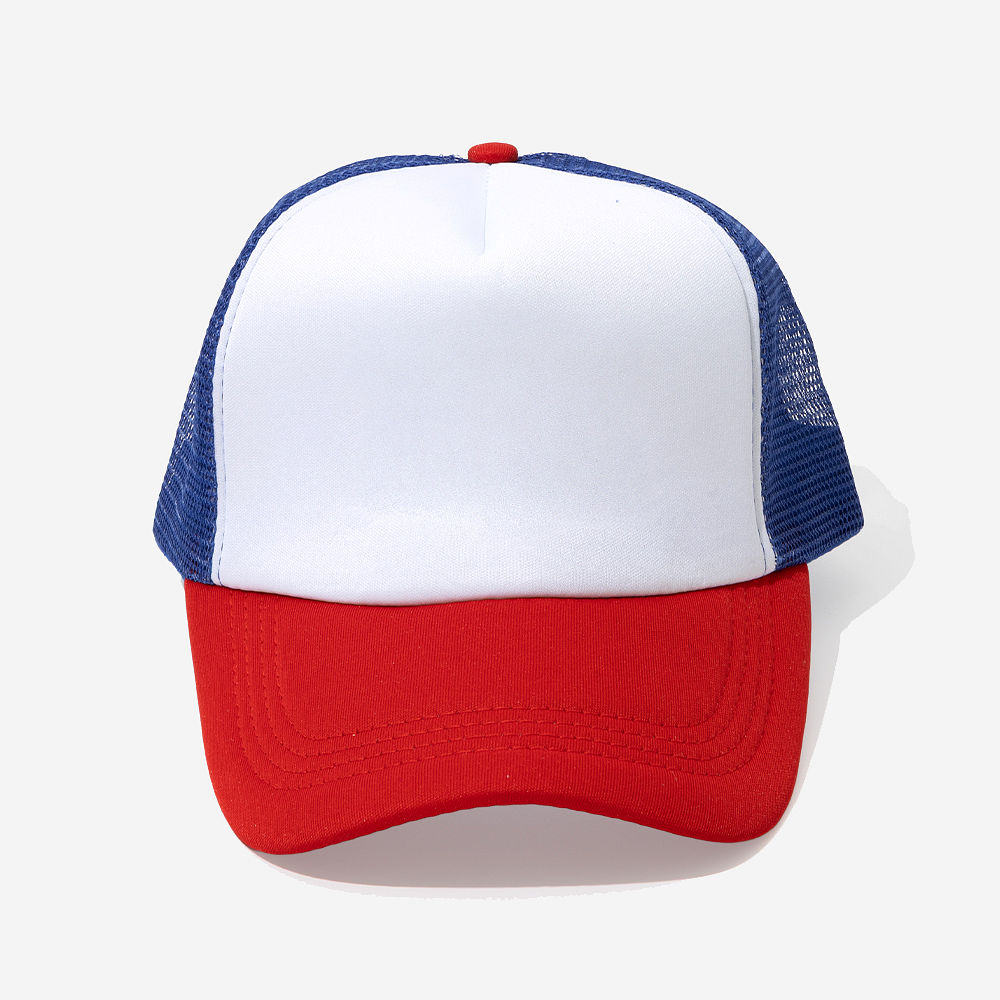 hot pink trucker hat on white rug