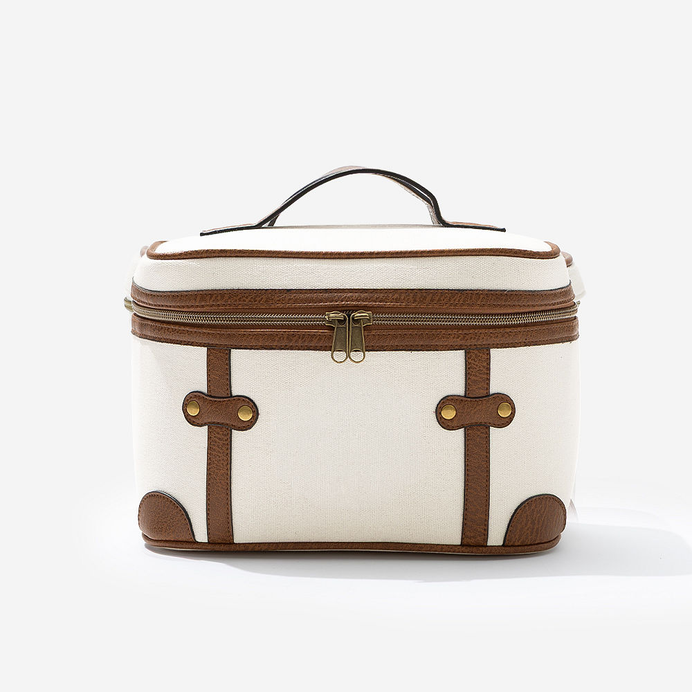 Monogrammed Vintage Train Case | Ivory/Brown