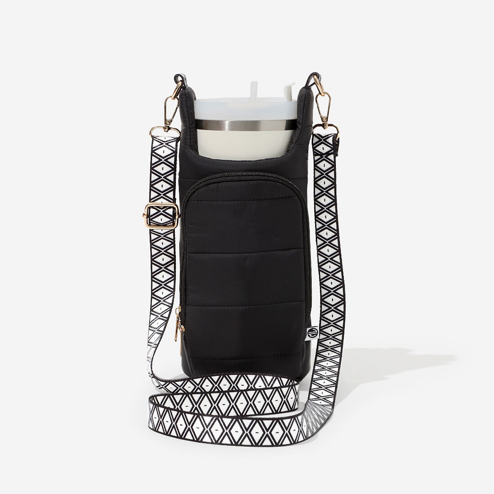 Monogrammed Water Bottle Holder | Black Quilted