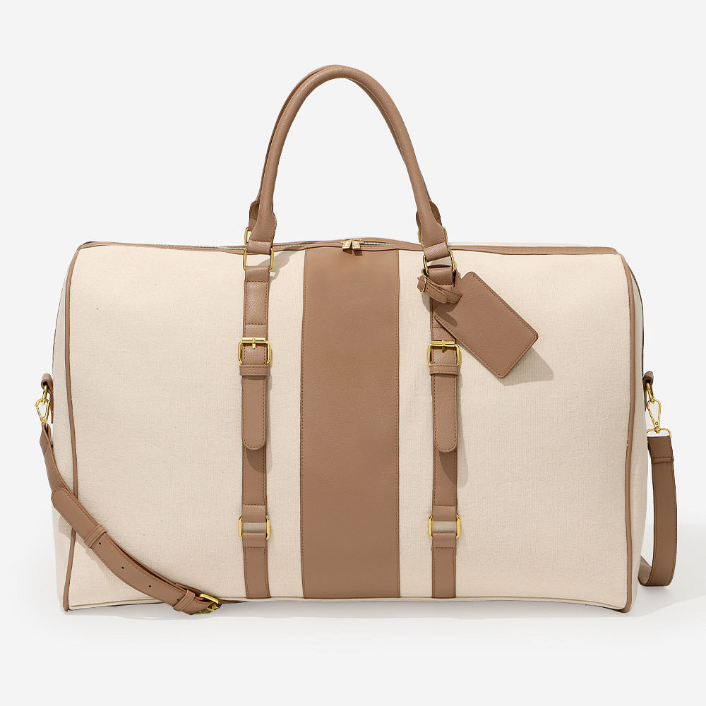 ivory personalized weekend bag over shoulder