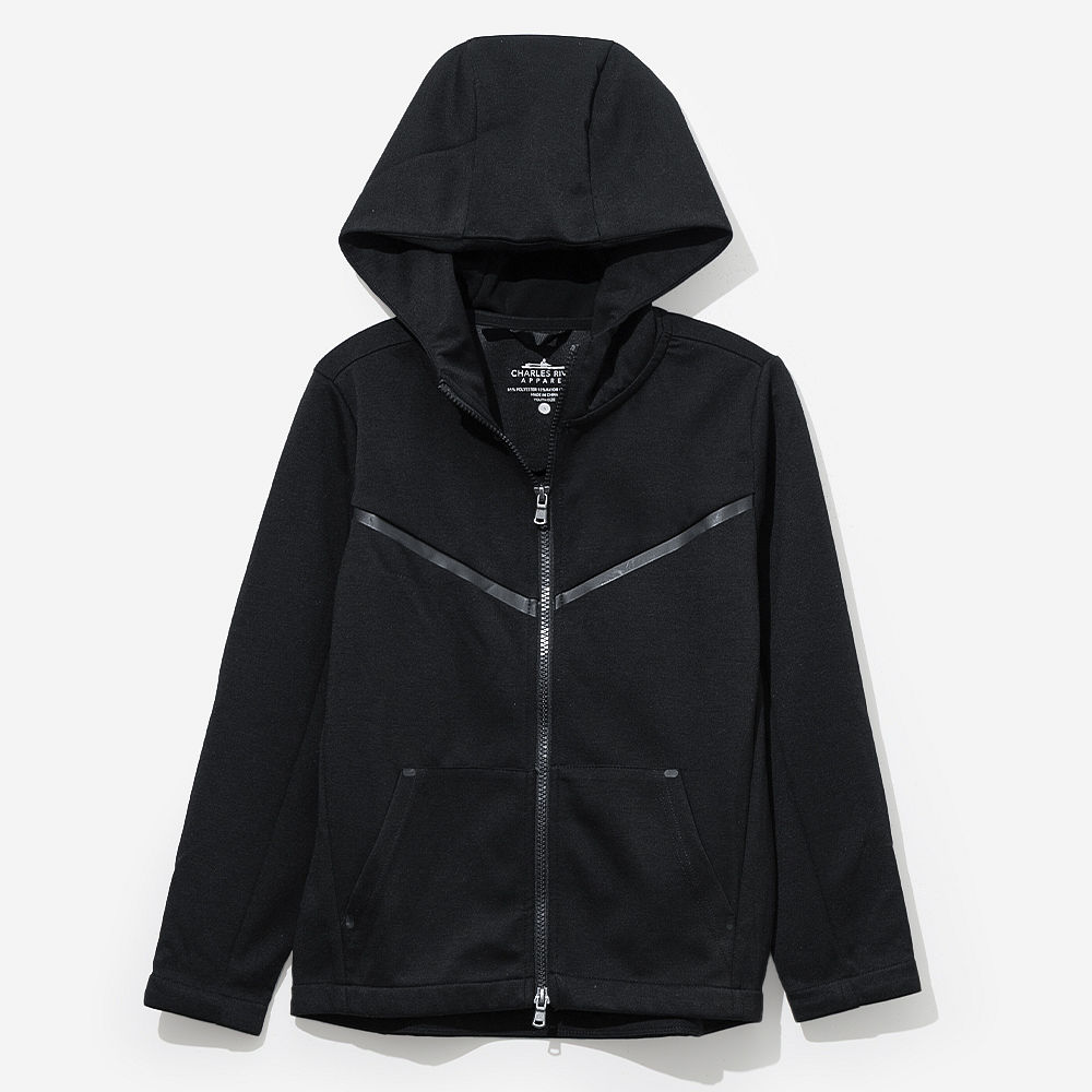 girl with personalized black full zip with hoodie on