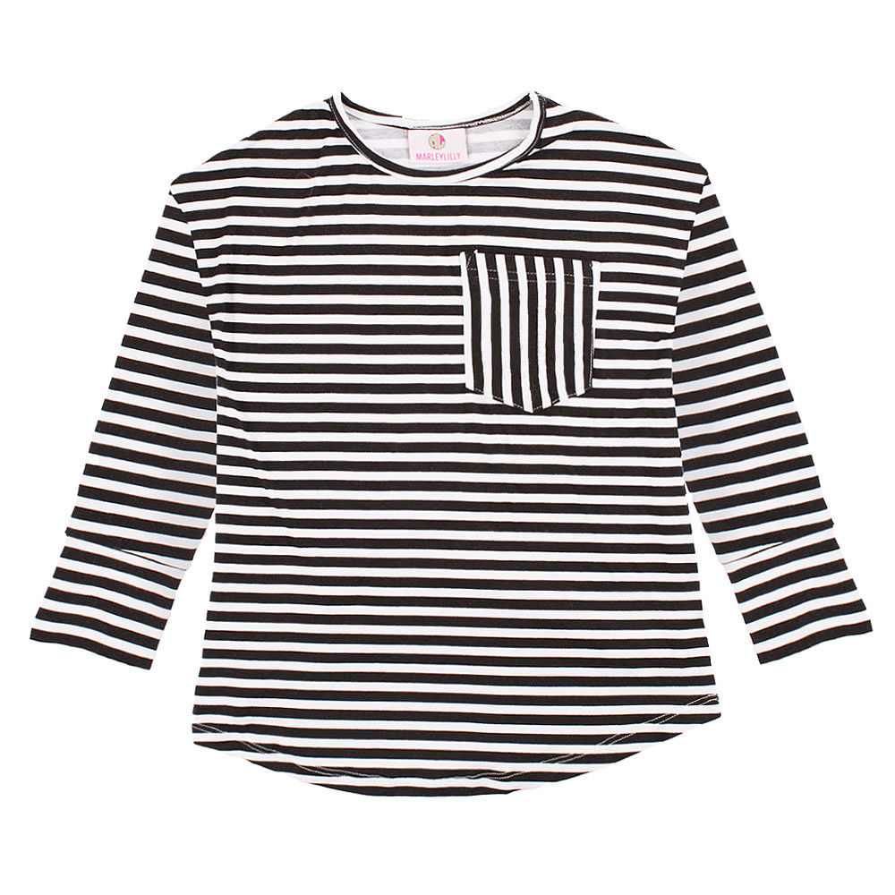 kids tunic shirt in black and white stripes