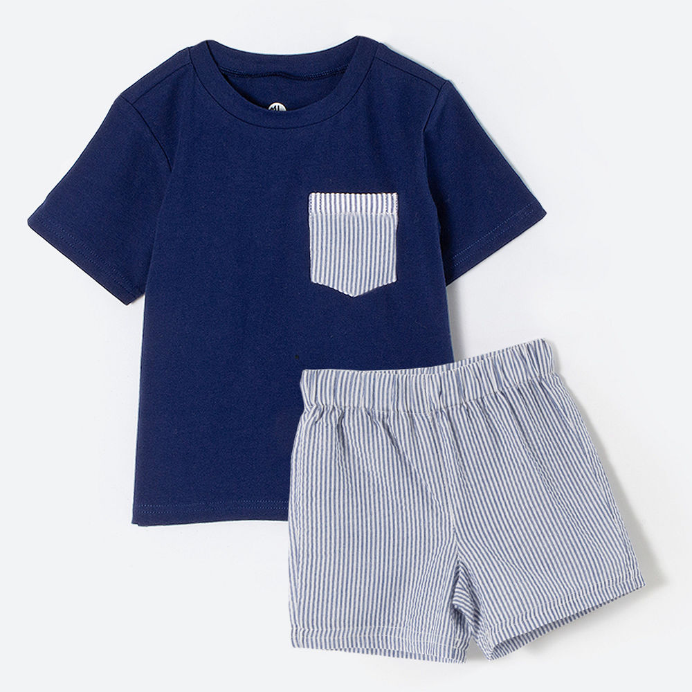 boys monogrammed top outfit with seersucker shorts