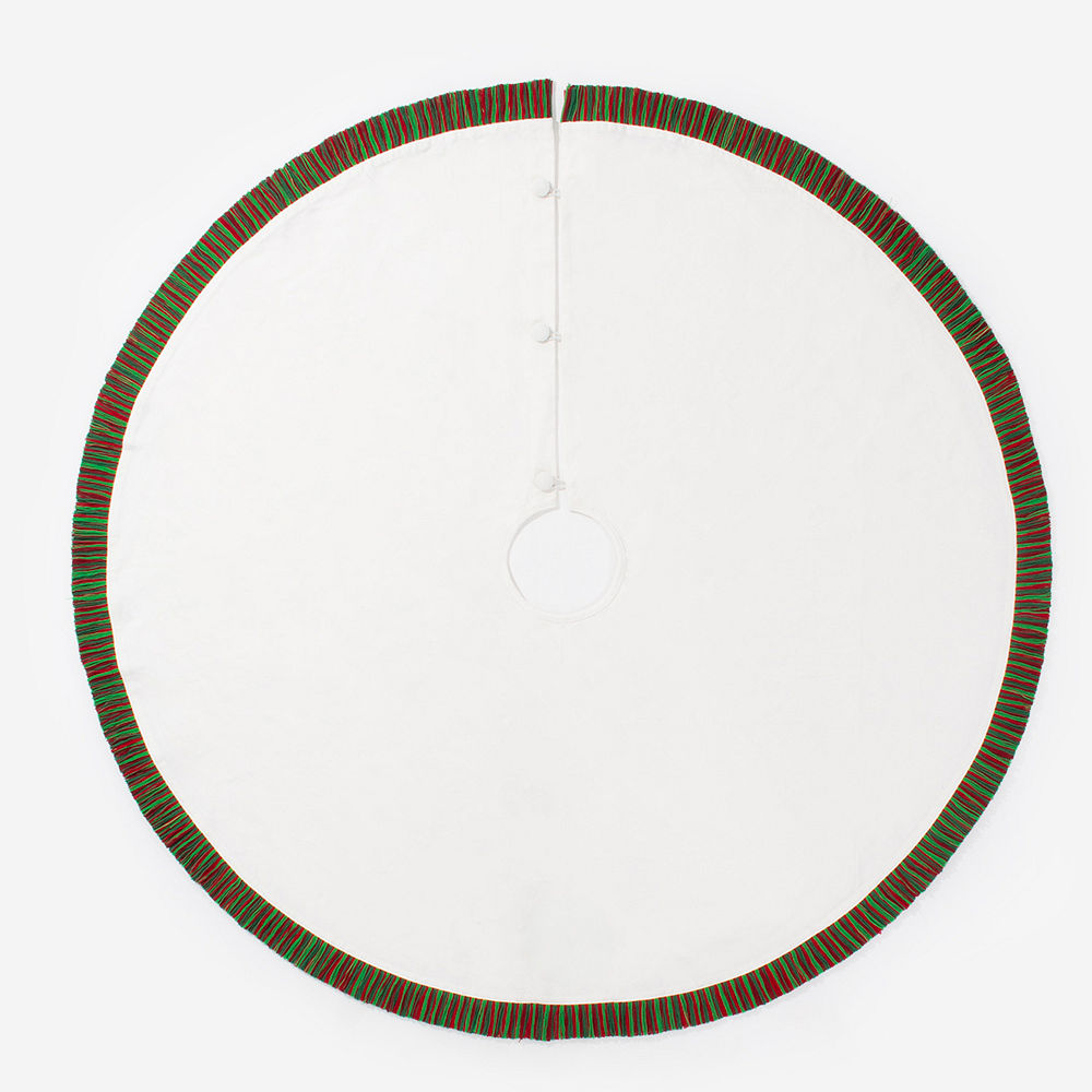ivory christmas tree skirt with stocking and presents