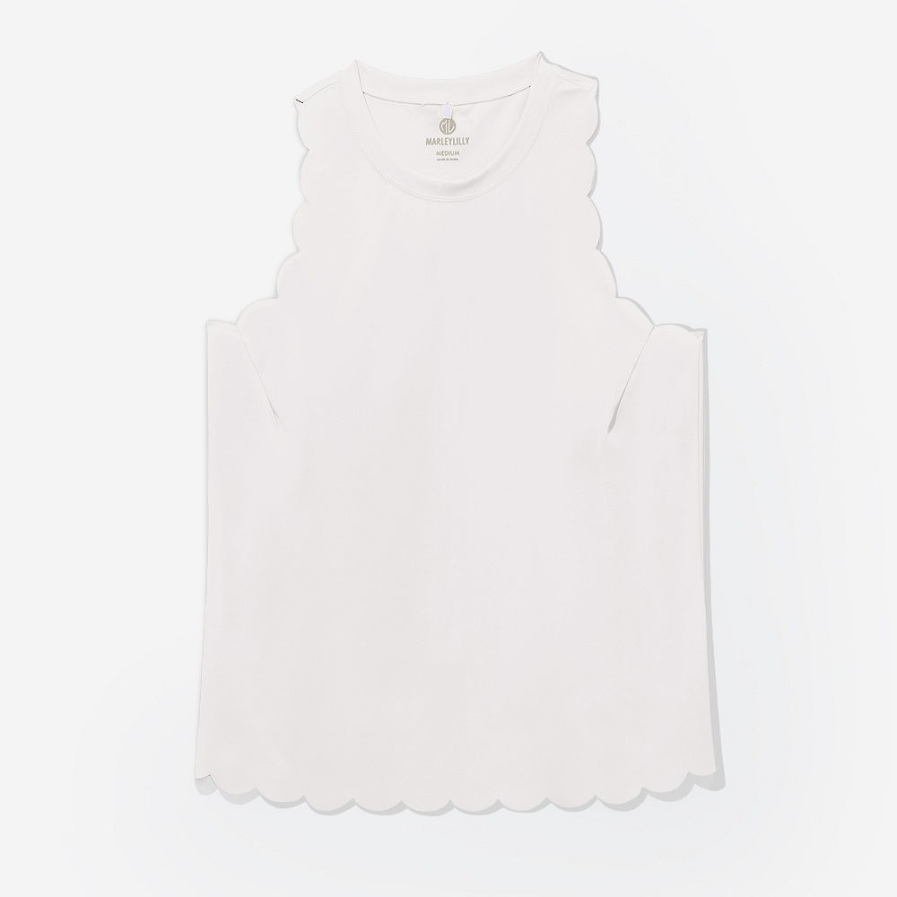 back of white monogrammed exercise tank top