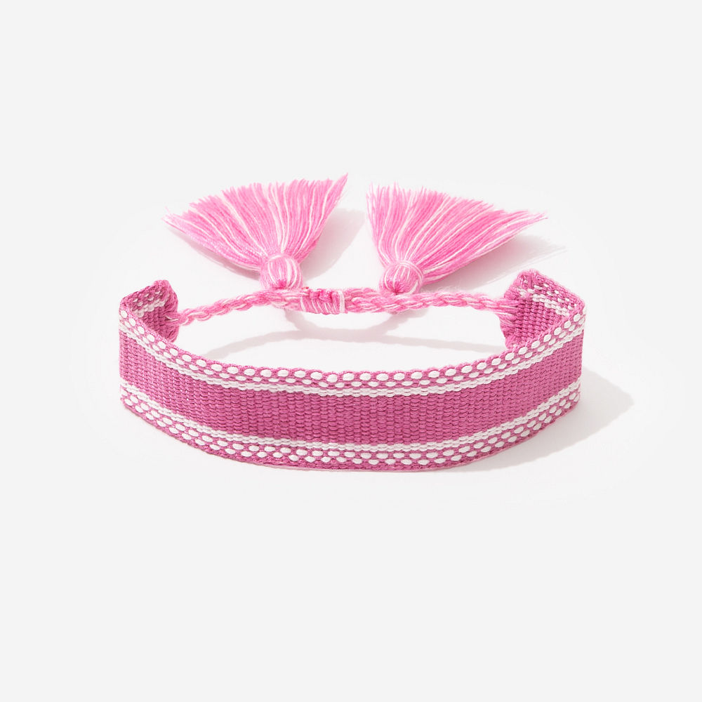 pink woven girls personalized bracelet