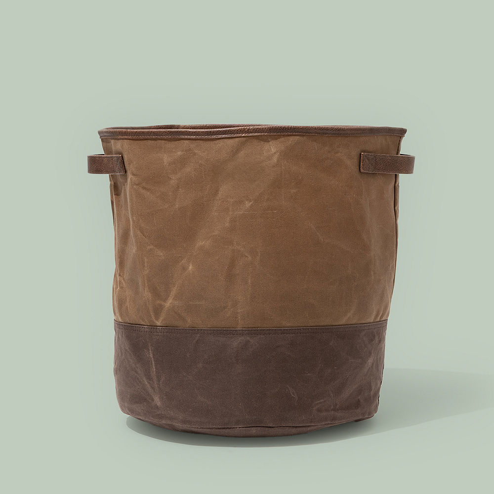 kids waxed canvas storage basket inside shot