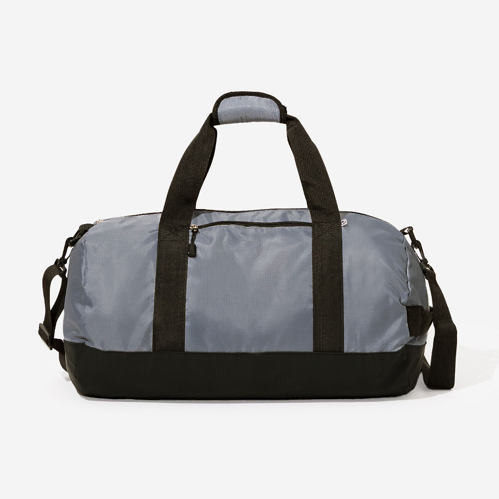 Inside of personalized packable travel bag in charcoal