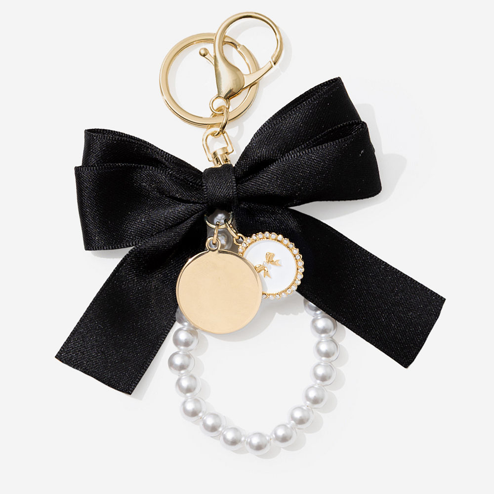 Monogrammed Bag Charm Keychain | Black