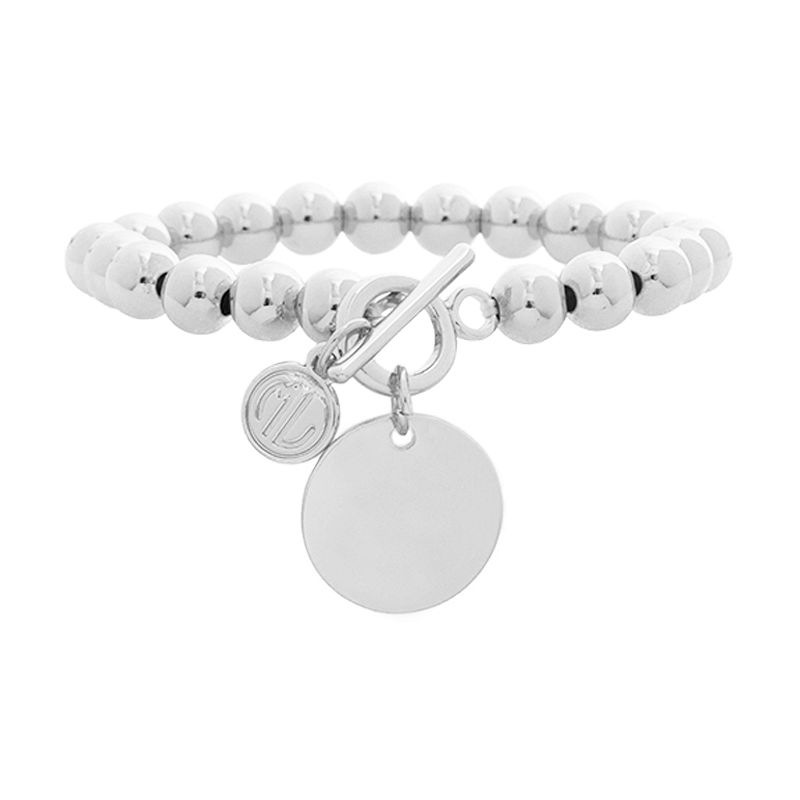 monogrammed ball bracelets on wrist