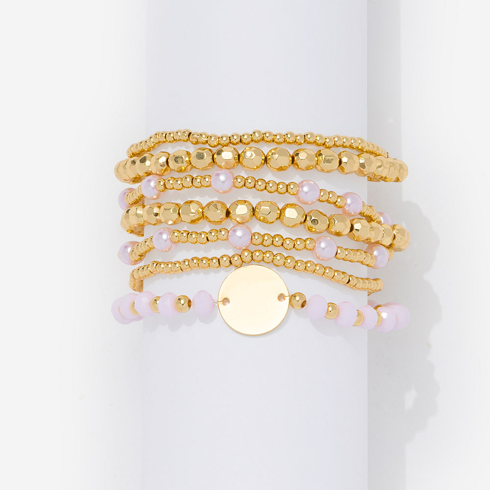 Monogrammed Beaded Bracelet Stack | Pink