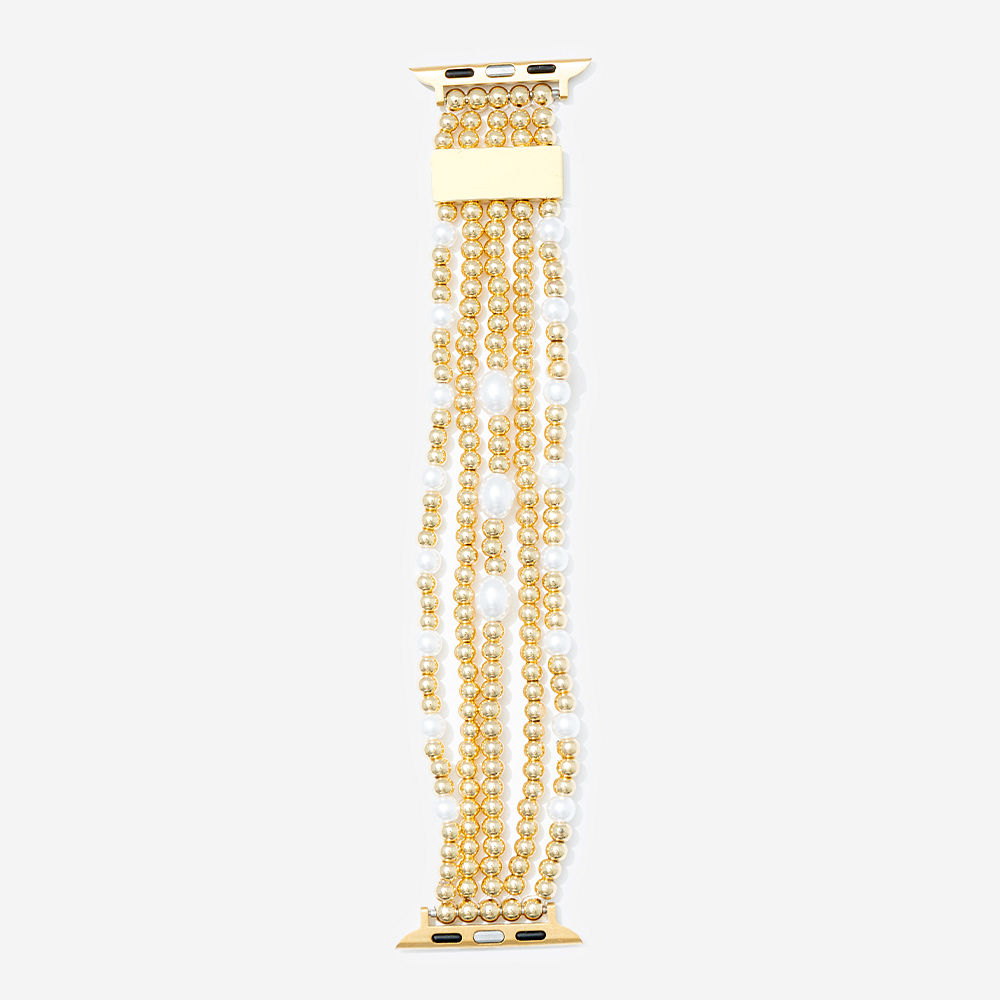 beaded pearl watch band on arm