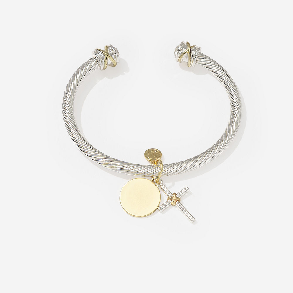 cable cross bracelet on pink