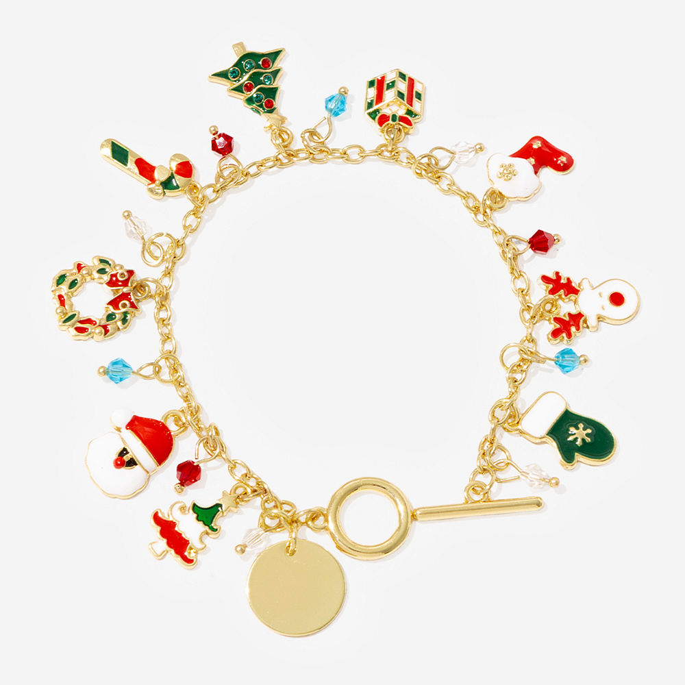 monogrammed christmas bracelet with wreath santa and tree charms