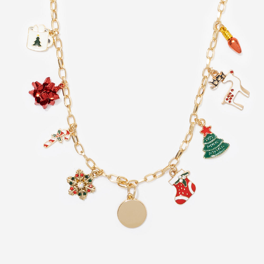 Monogrammed Christmas Charm Necklace | Red/Green
