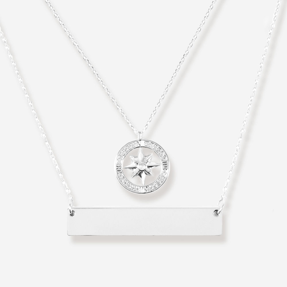 silver compass monogrammed necklace