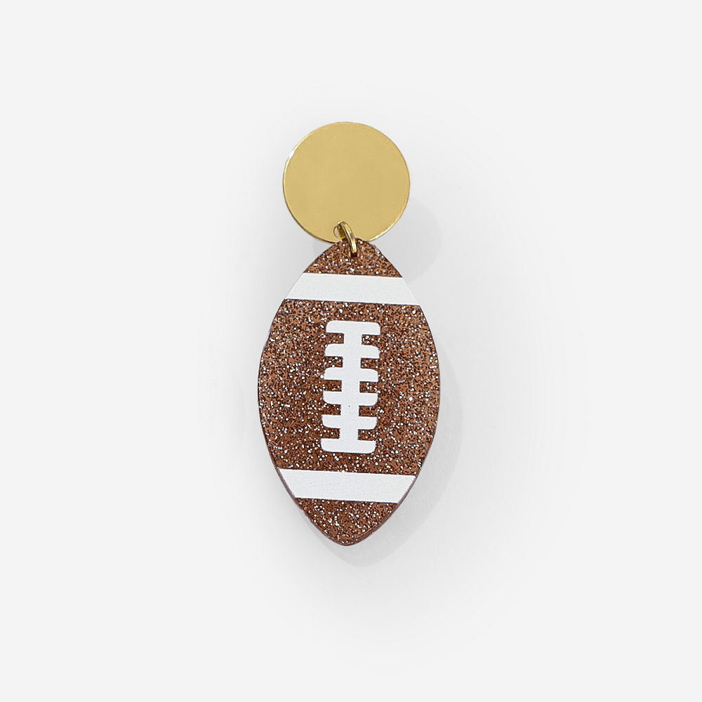 personalized football earrings on turf with pom pom