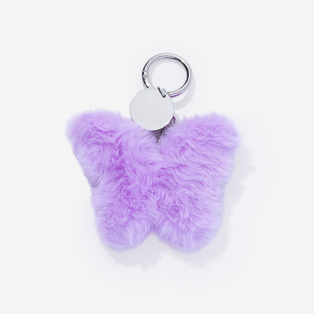 Monogrammed Fuzzy Bag Charm Keychain | Purple