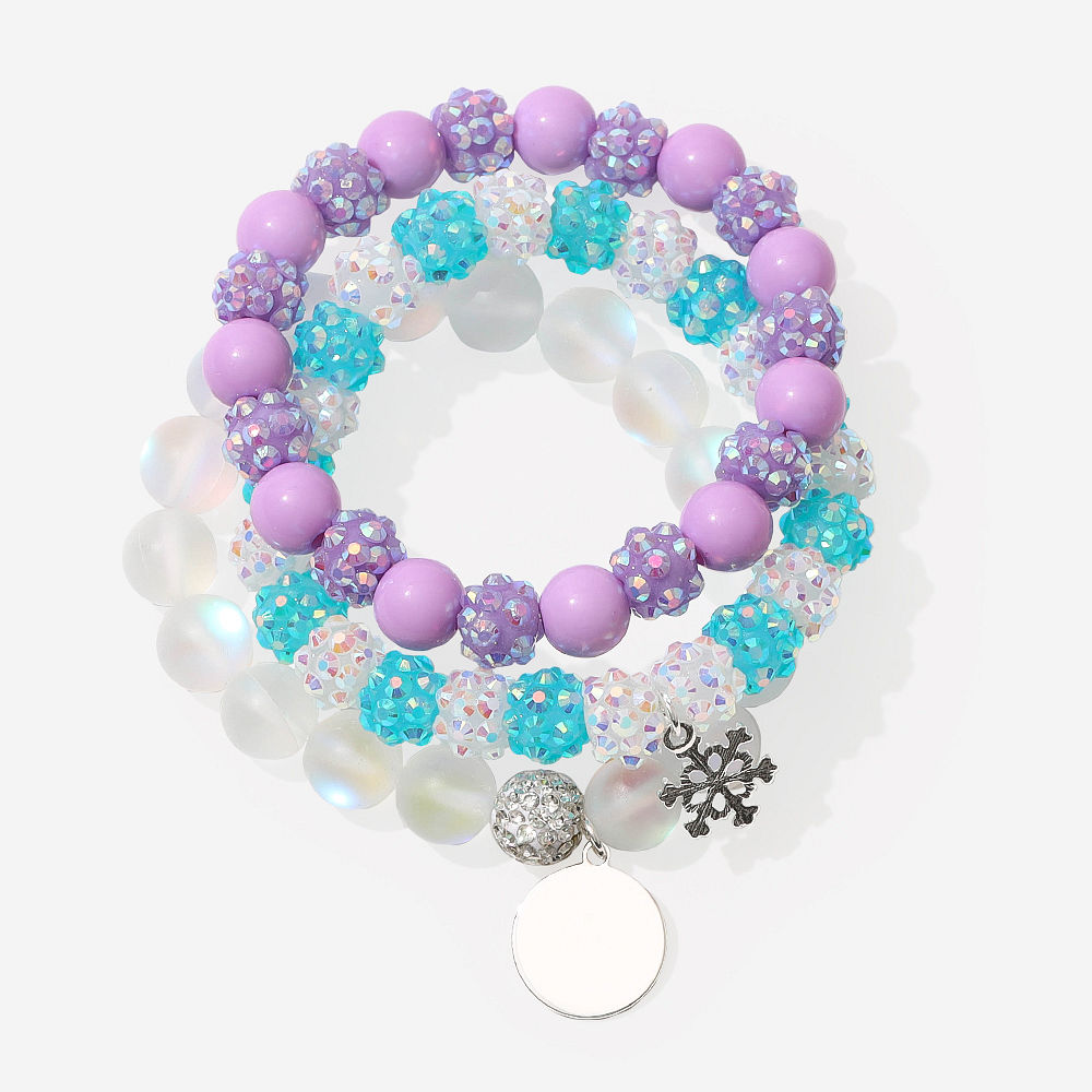 purple and aqua girls monogrammed snowflake bracelets