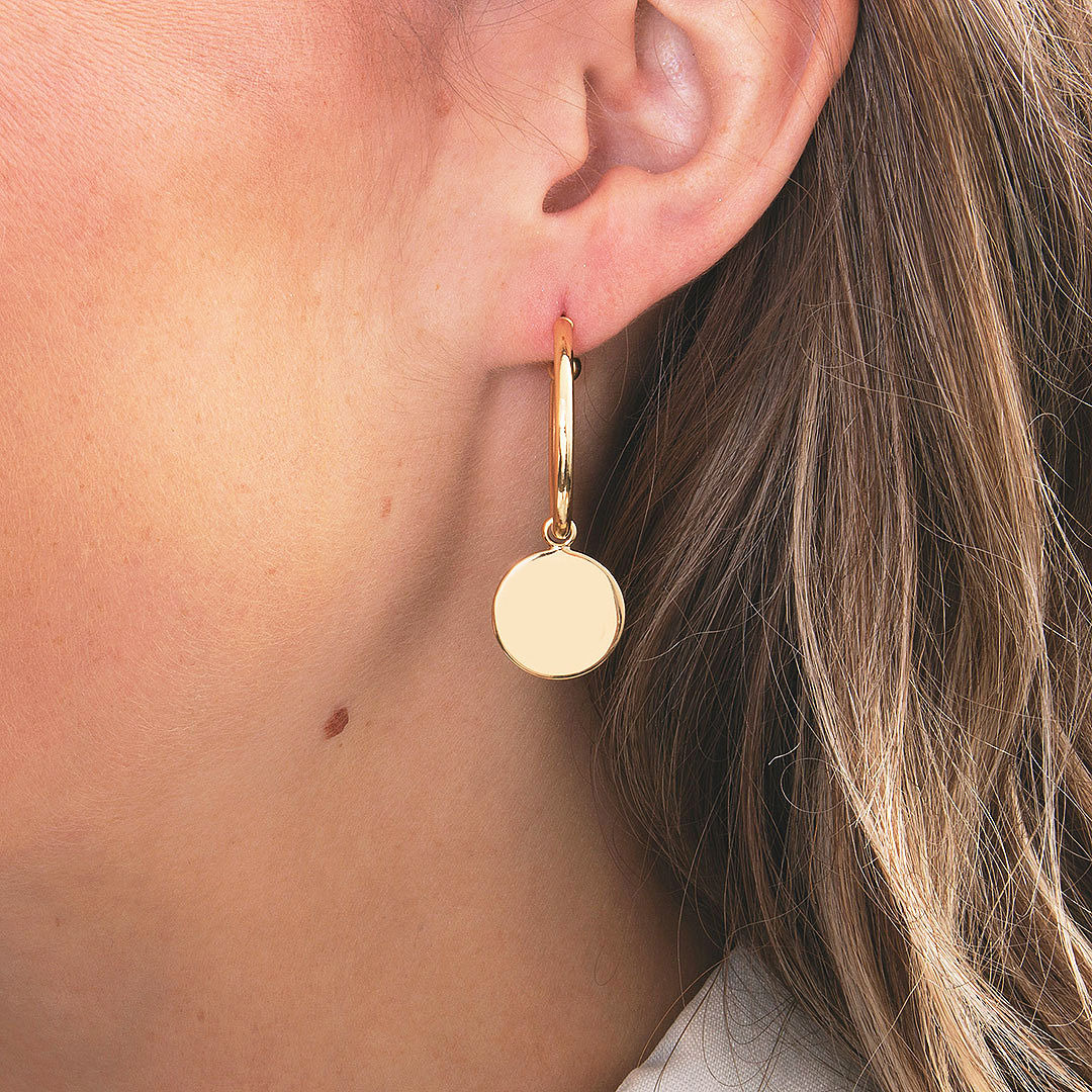 monogrammed silver disc drop earrings