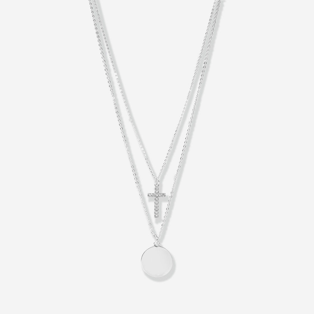 gold monogrammed cross necklace with sweater