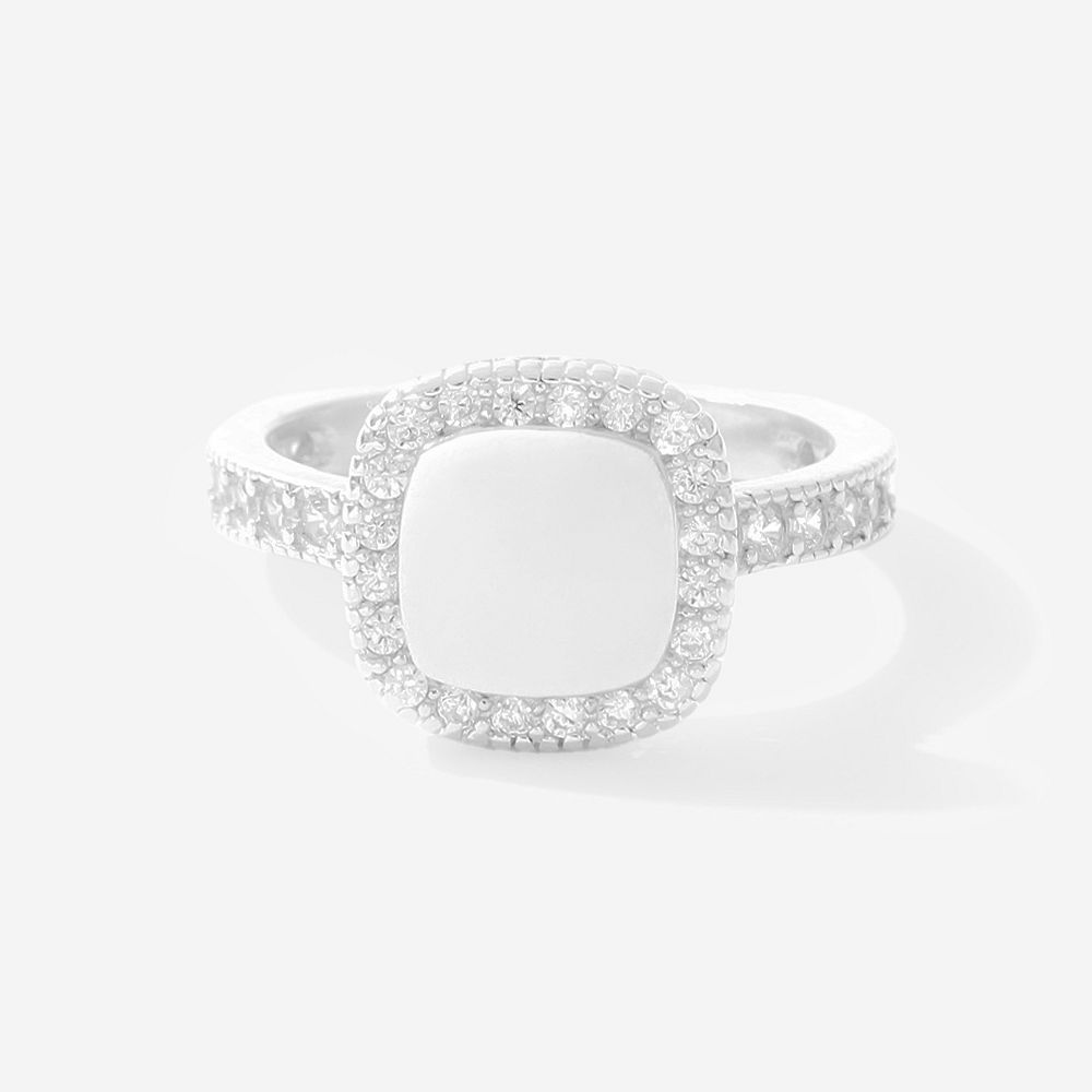 silver pave personalized ring on roses