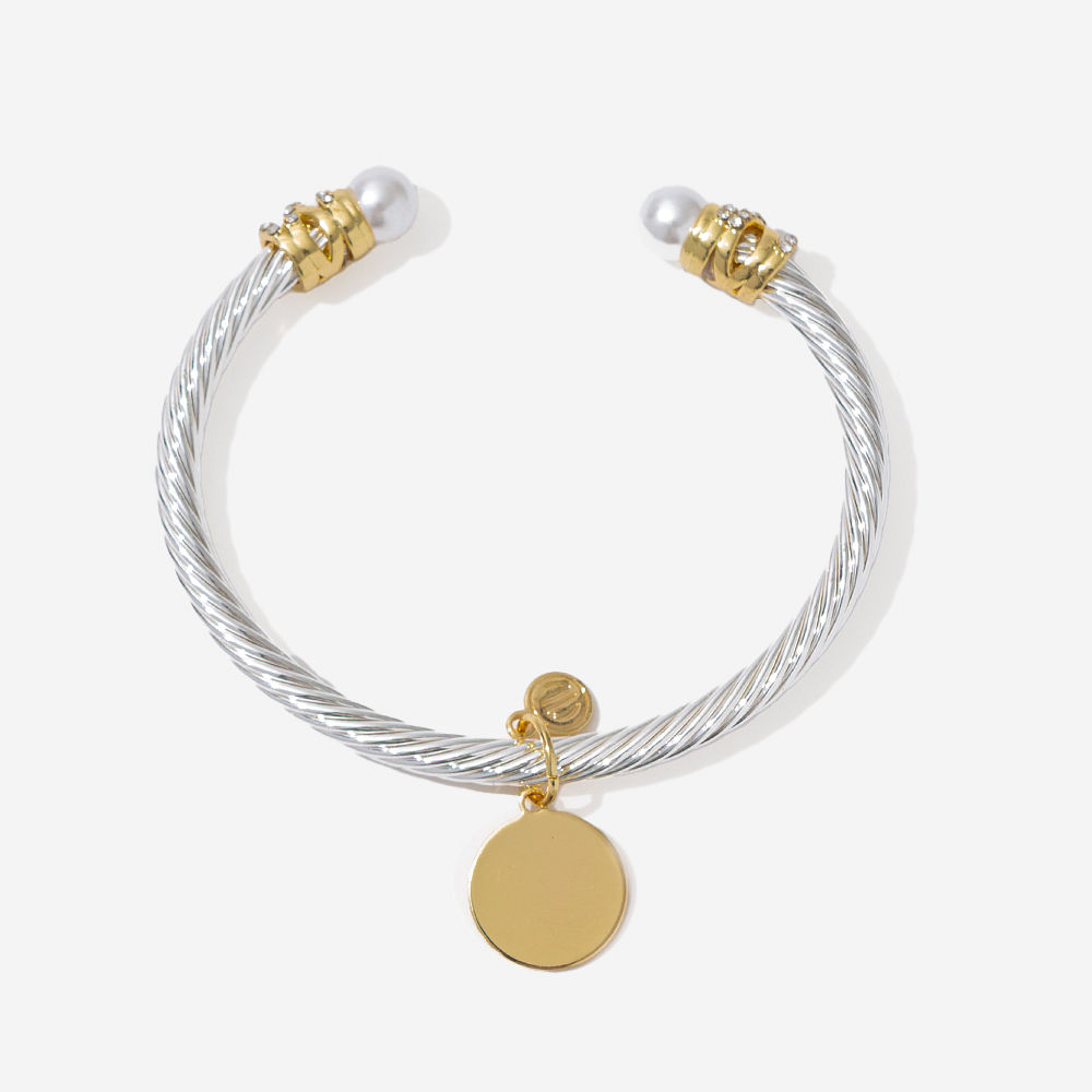 pearl cable bracelet & earring set on marble dish