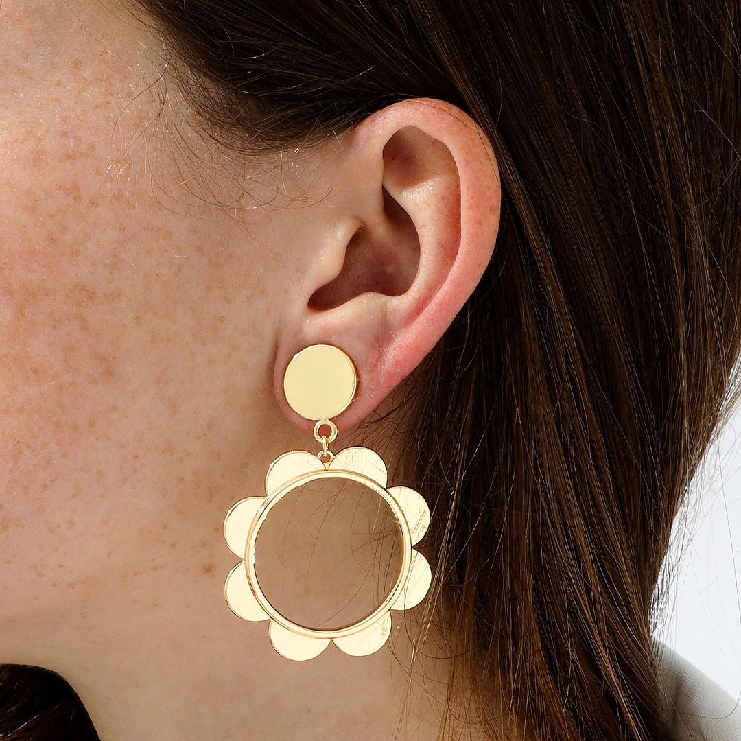 Monogrammed Scallop Earrings on ear