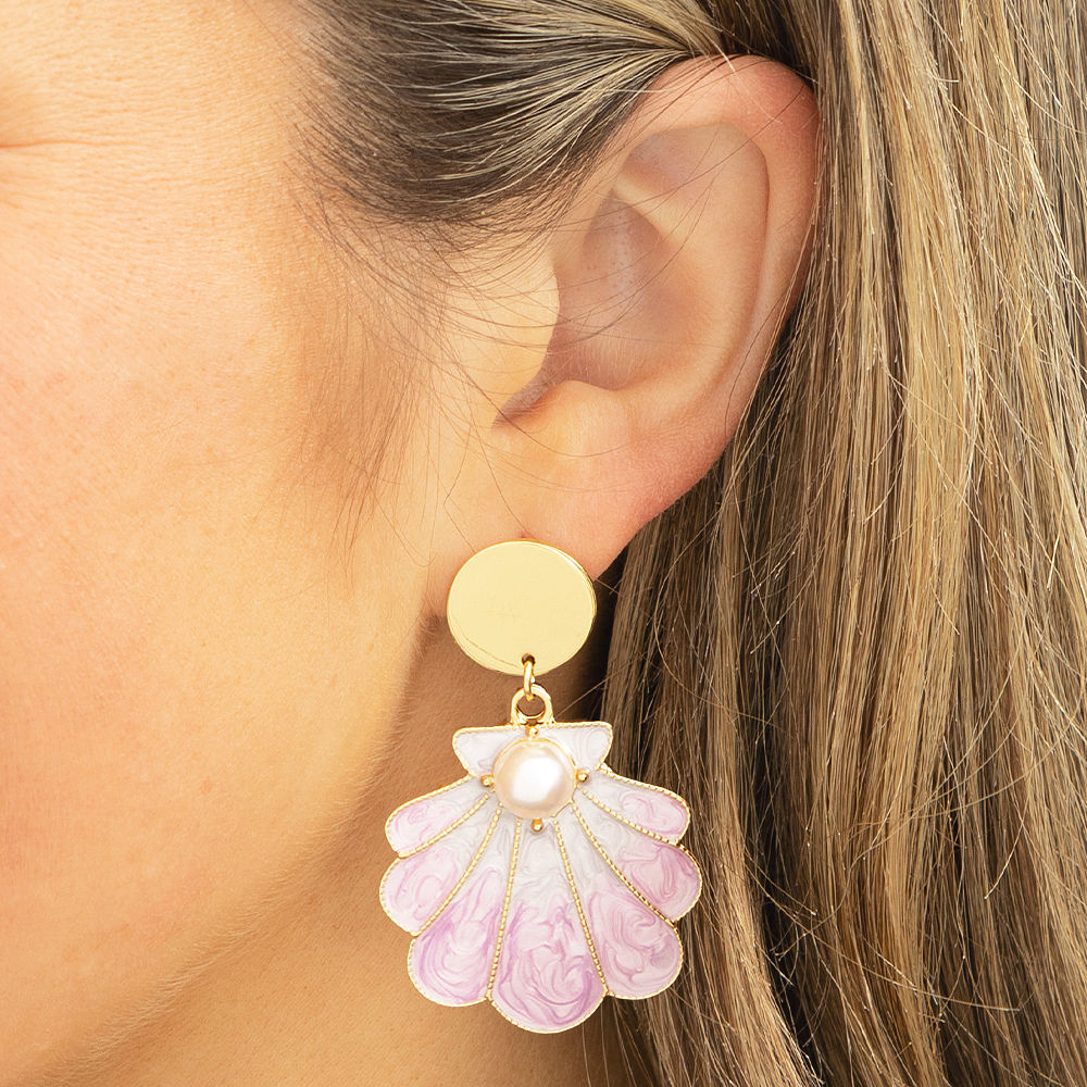 purple shell earrings with seashells