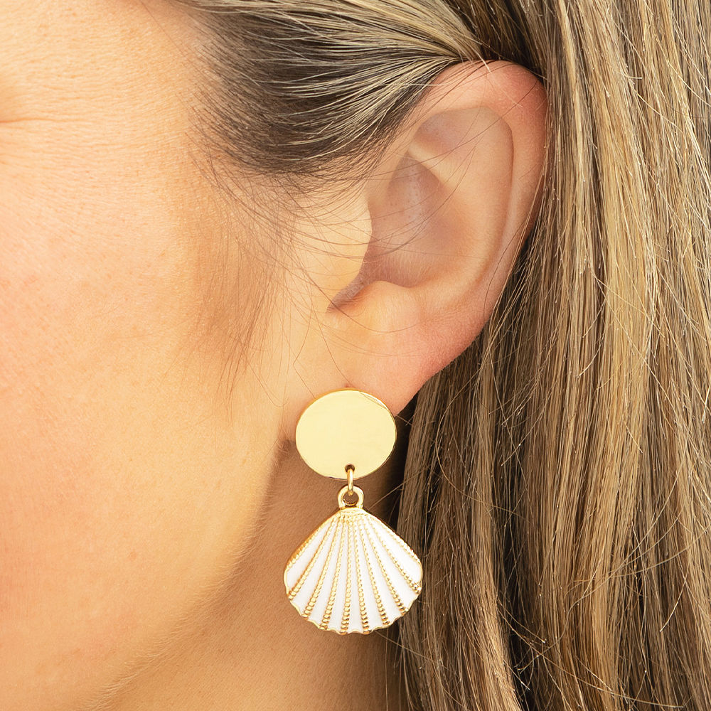 purple shell earrings with seashells