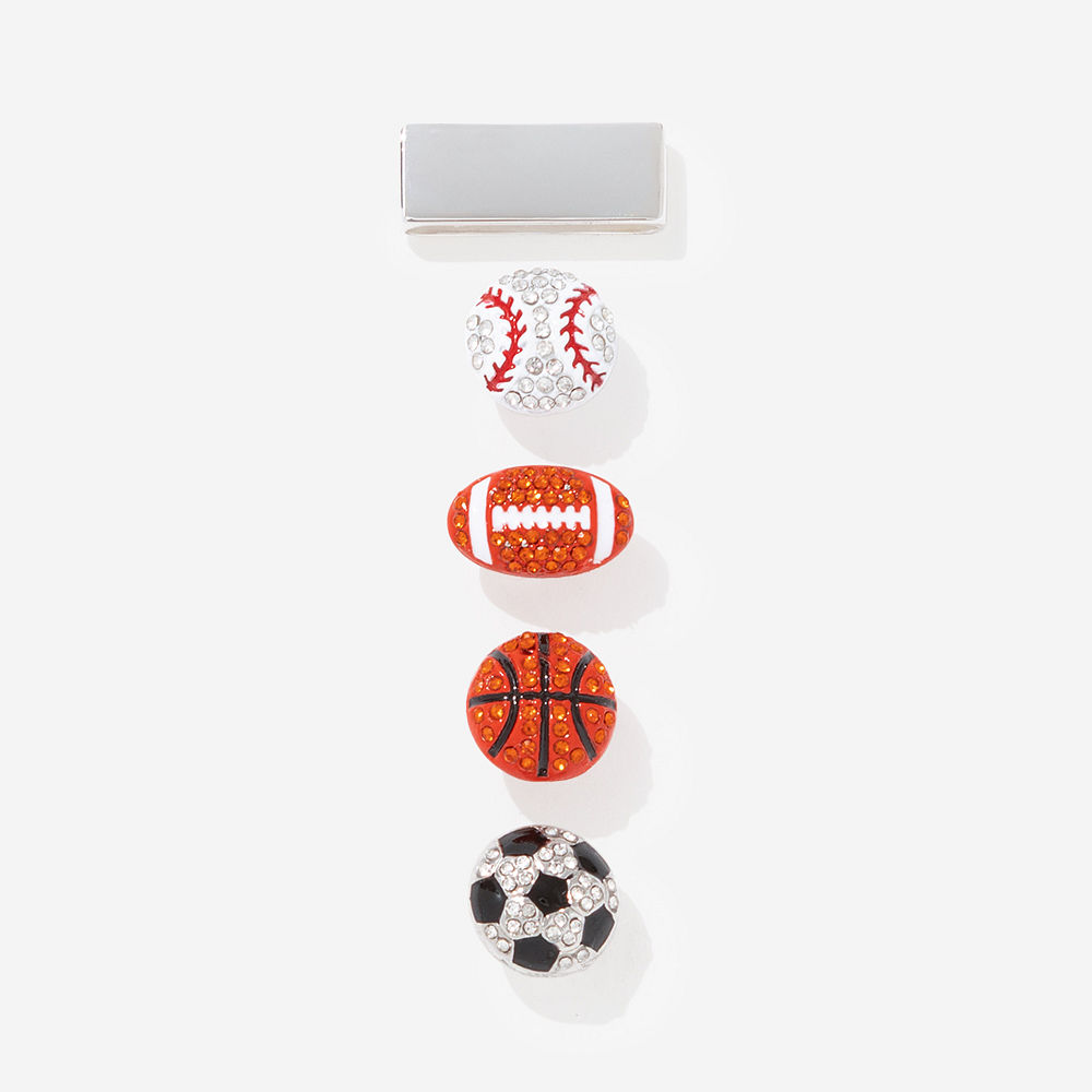 close up of soccer monogrammed sports smartwatch charm set in silver