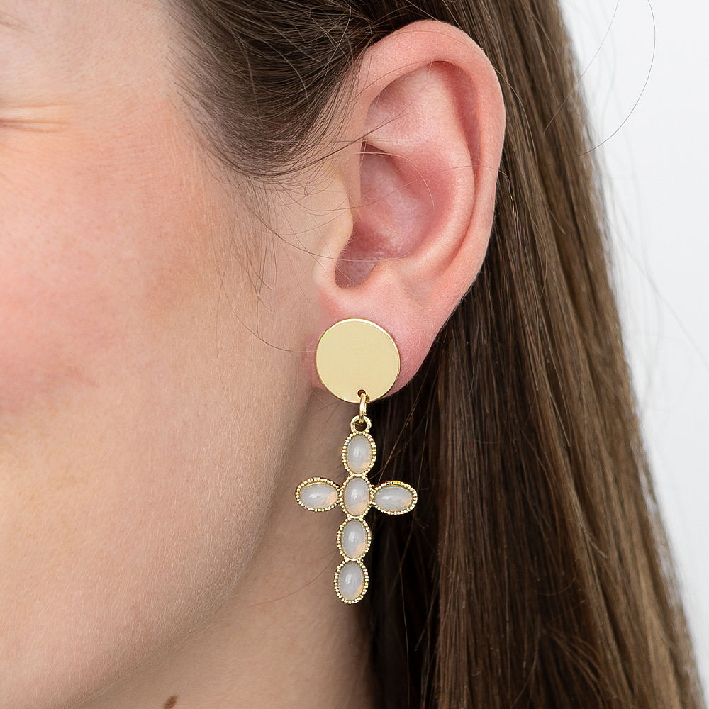 Monogrammed Cross Earrings | Taupe