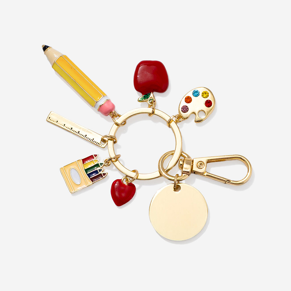 Monogrammed Teacher Bag Charm Keychain | Gold