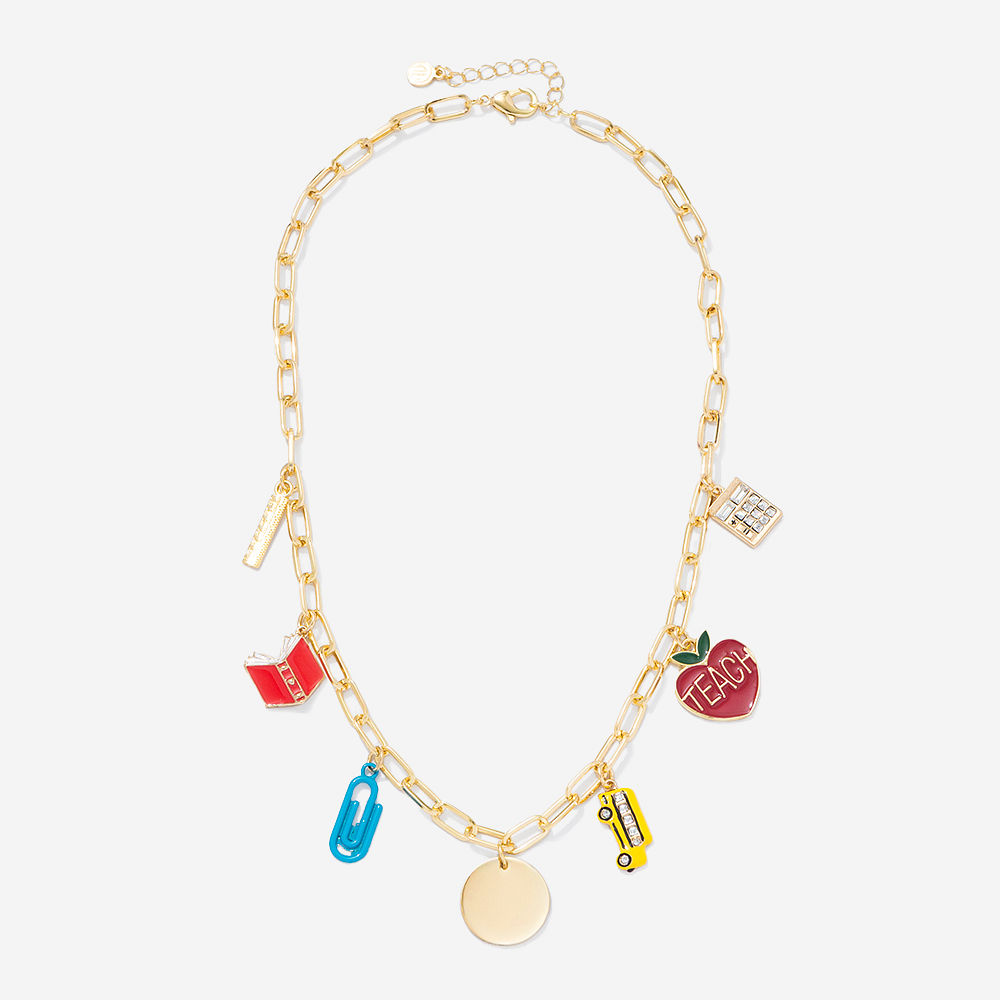 Monogrammed Teacher Charm Necklace | Gold