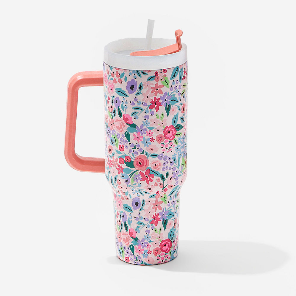 personalized travel tumbler in cheetah with plants