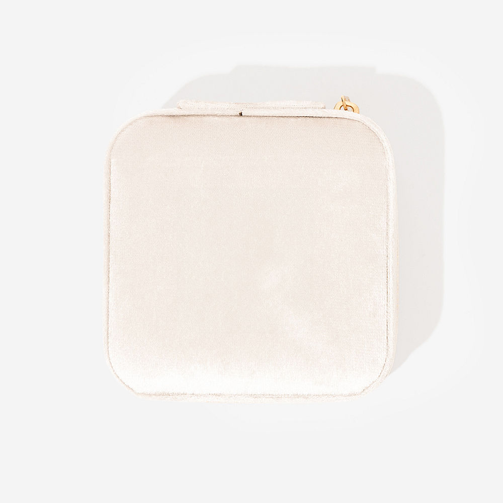 open blush velvet travel jewelry case