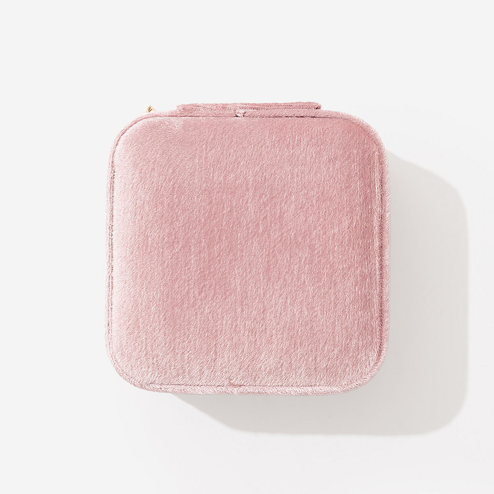 open blush velvet travel jewelry case