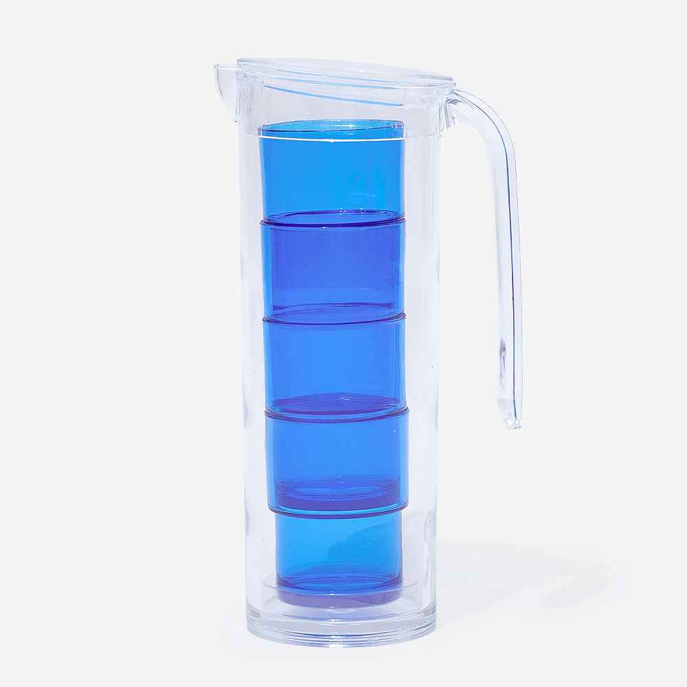 personalized acrylic pitcher with nesting cups in orange
