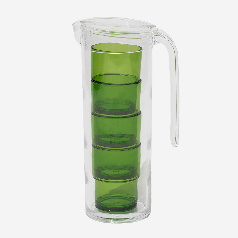 Monogrammed Acrylic Pitcher with Nesting Cups | Green