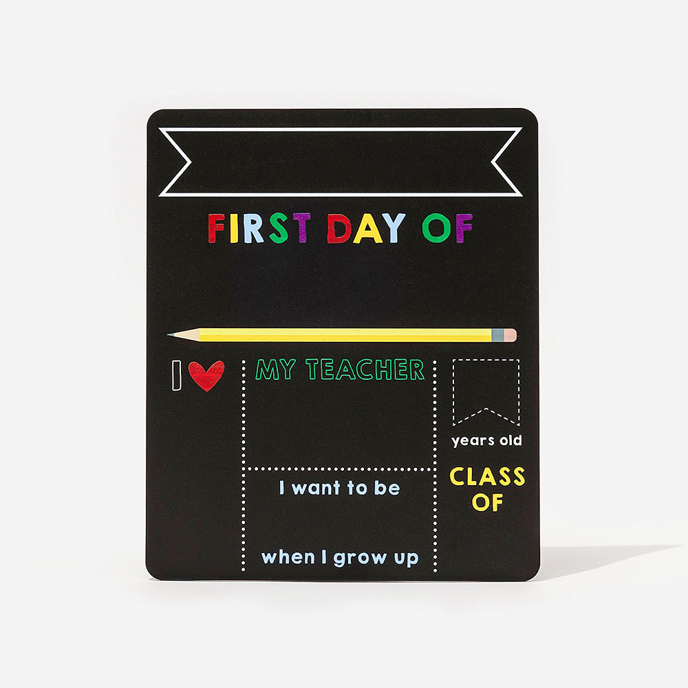 back to school chalkboard with wild confetti bags