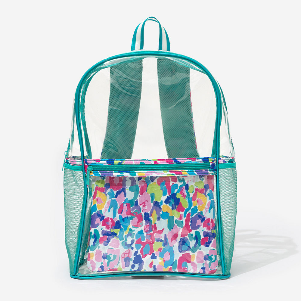 watercolor cheetah clear backpack in hands