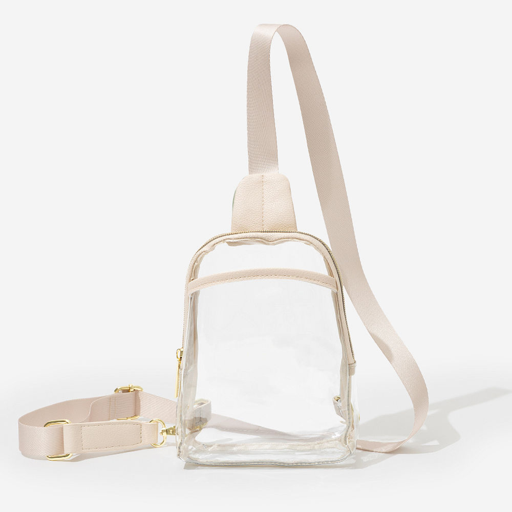 bone personalized sling bag on orange background