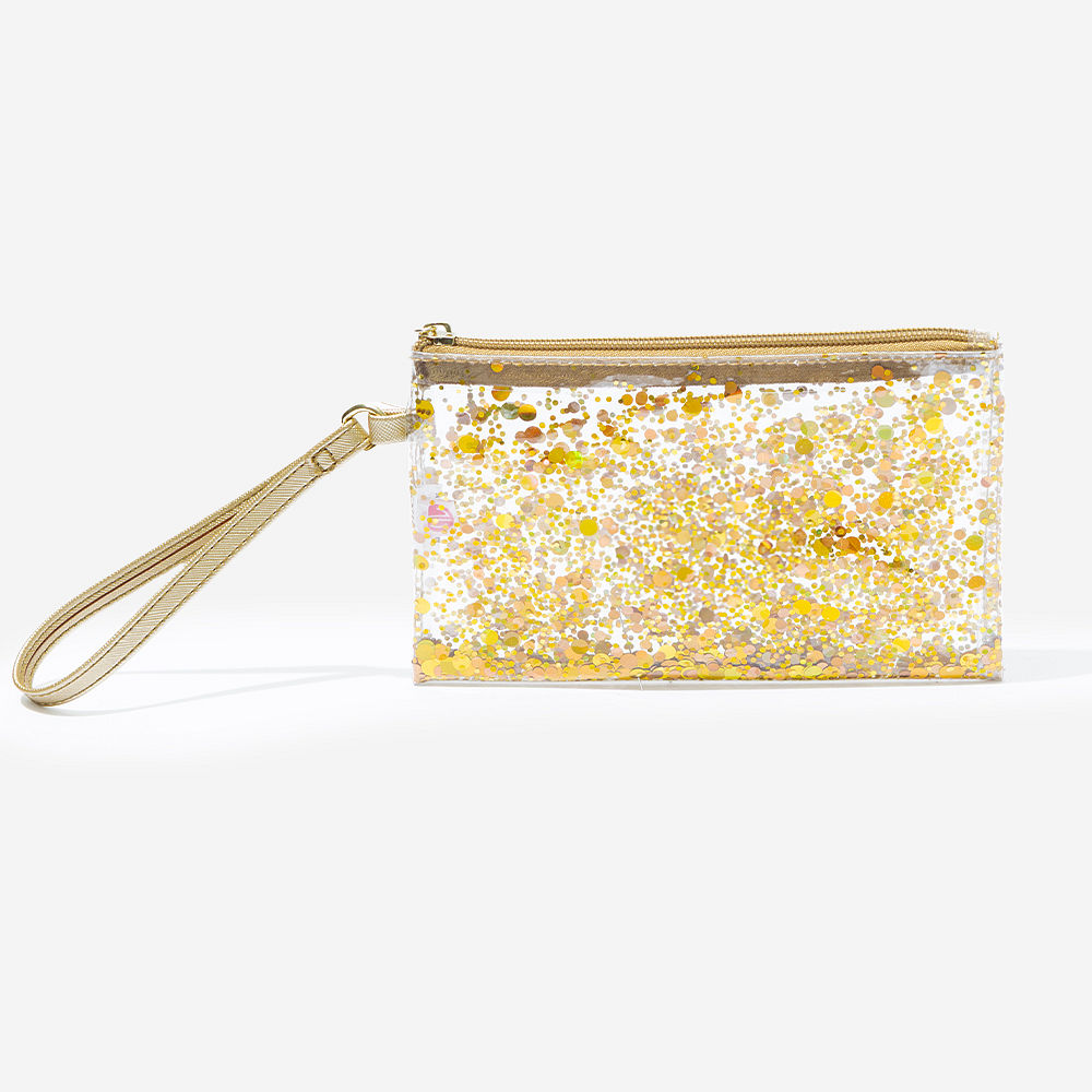 gold monogrammed wristlet pouch
