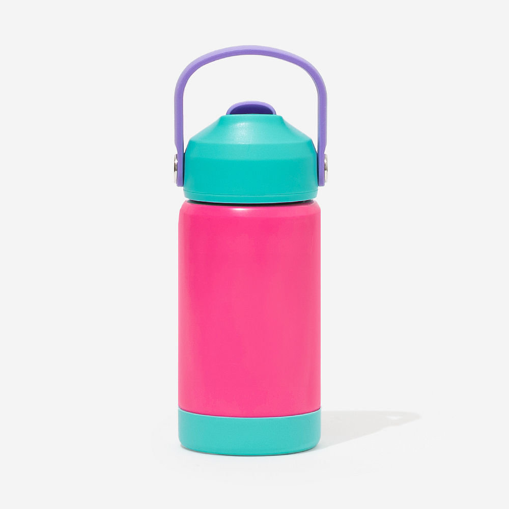 personalized pink and mint flip straw water bottle open