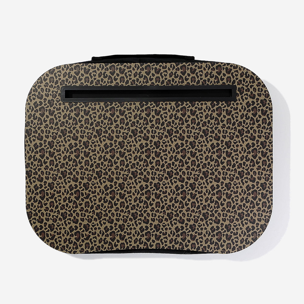 leopard lap desk with fur blanket