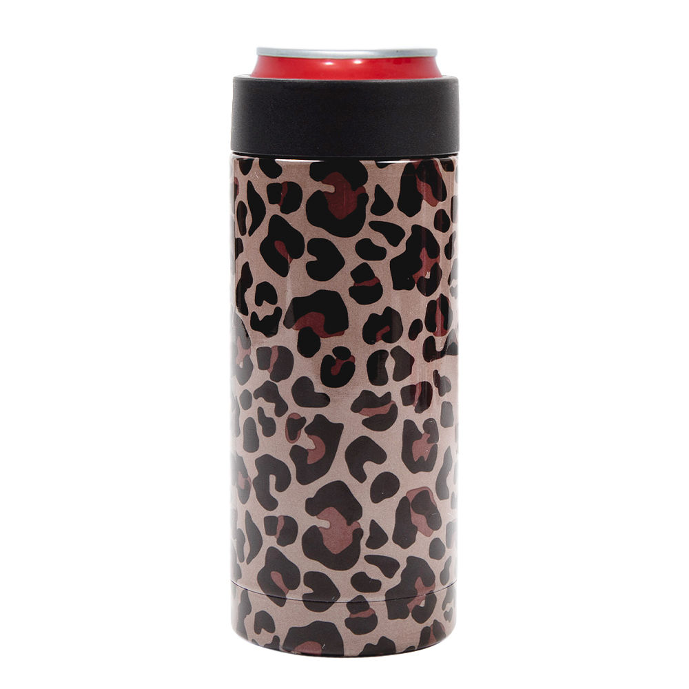 holding slim can koolie - leopard